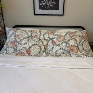 Alcove Pillow Shams Beach coastal theme sea shell cream blue Queen Sz